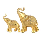 Family Wholesale Custom Hand Carved Golden Resin Family Elephant Ornaments