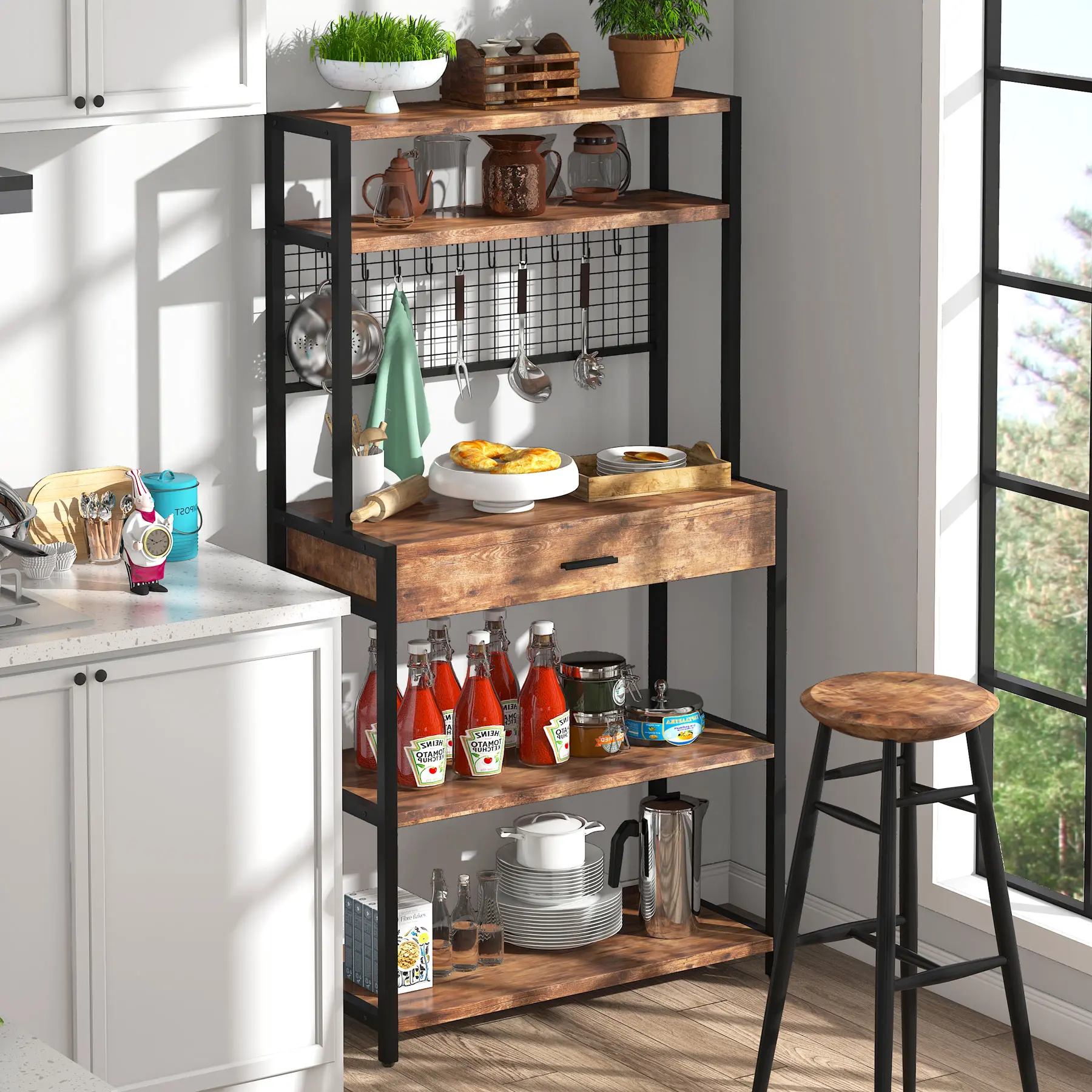Dropshipping Microwave Stand Bakers Rack Kitchen Storage Stand Shelf Rack 5-tier Kitchen Bakers Rack