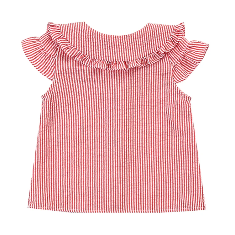 Kids clothes manufacturer wholesale little girl 100% polyester t-shirt custom breathable red stripe summer girs' t shirts