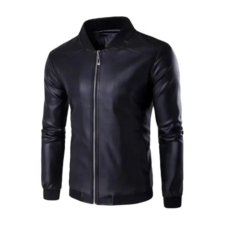 chuida Mens Stand Collar leather jacket Motorcycle Lightweight leather jacket men Faux Leather Bomber Casual Outwear