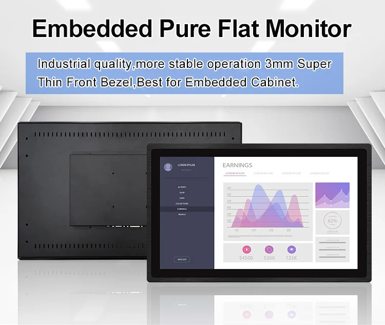 21.5 Inch IPS 1920*1080 Industrial Monitor HD-MI VGA Industrial LCD Display Metal Aluminum TFT Embedded Pure Flat OEM ODM Screen