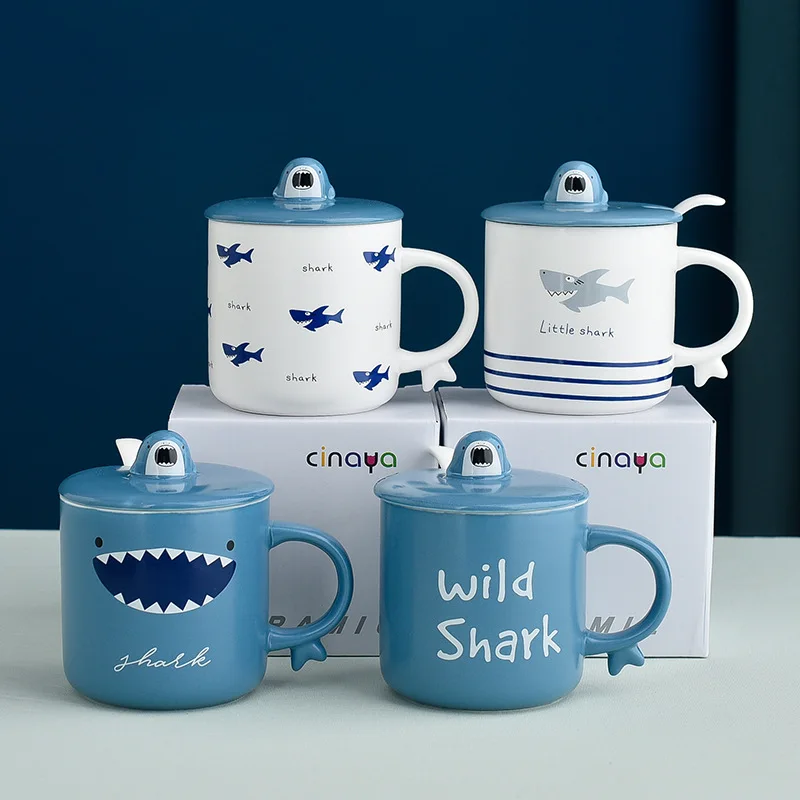 kid Shark Mug Set Funny Cute Shark Coffee Tea Milk Ceramic children Mug Cup Best Gift for All Special Day Best Gift Choice