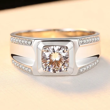 Men's Ring Moissanite Ring Jewelry Diamond 1ct 925 Sterling Silver Ring Rhodium Plated Engagement Wedding Men