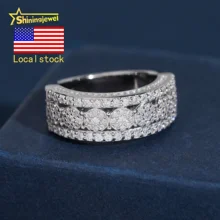 American Local Stocks Half Eternity Ring Band Ring Moissanite Ring for Men 925 Hip Hop Fine Jewelry