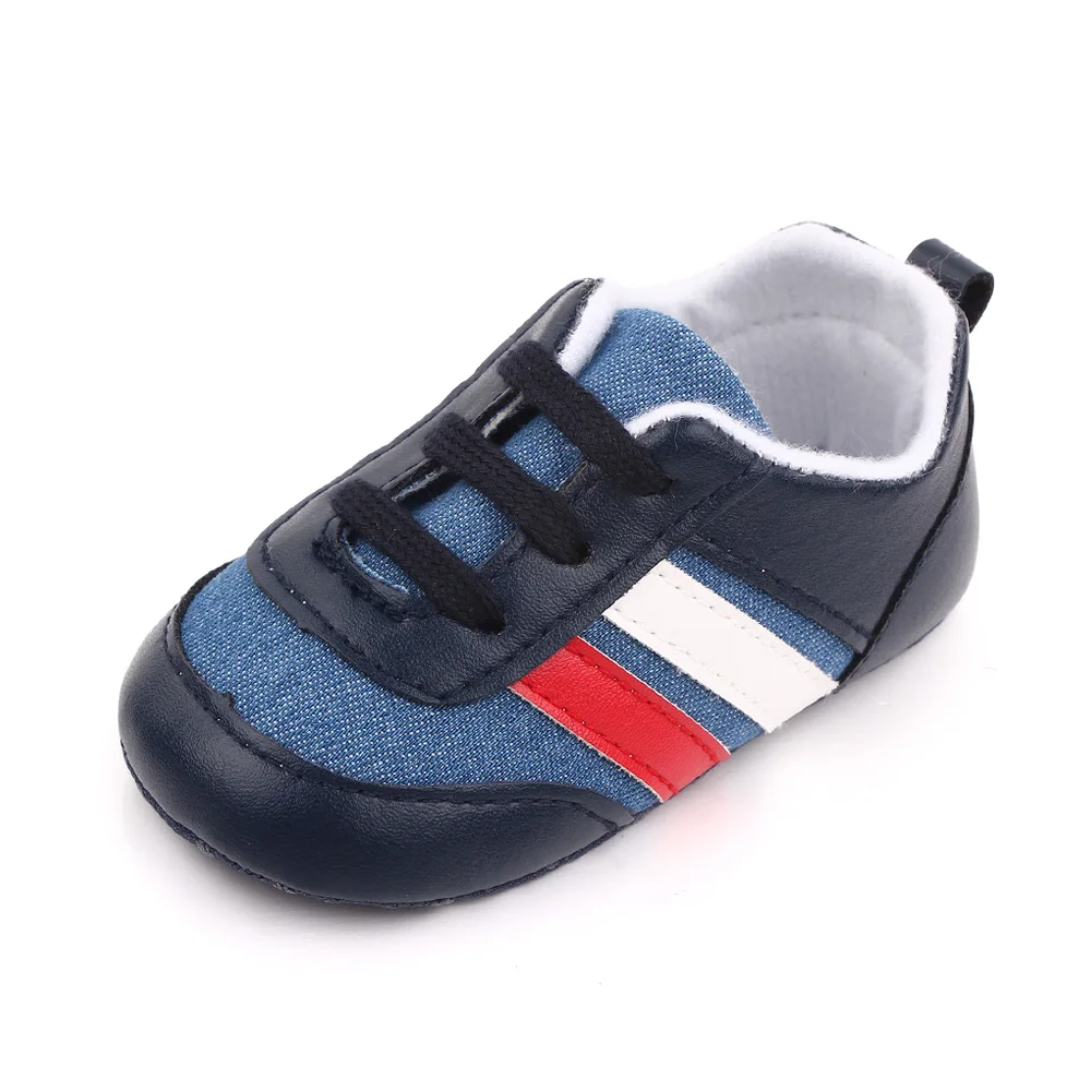 Spring and Autumn Baby Boys Matching Color Striped Soft Soled Infants Walking Shoes supplier