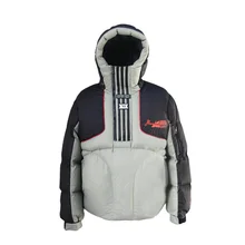 Men's puffer jacket Nylon Light green fabric Special placket design Non-removable hood OEM ODM custom