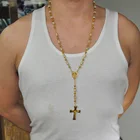Cross Fashion Stainless Steel 18k Gold Plating Religious Cross Beaded Chain Rosary Necklace