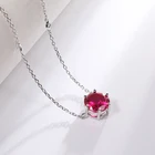 Charm Necklace Ruby Birthstone Round Charm Necklace Silver 925 Necklace With Colour Zircon For Women