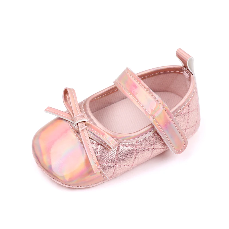 New Spring and Autumn Bright Face Diamond Check Bow Soft Soled Baby Shoes for Girls manufacture