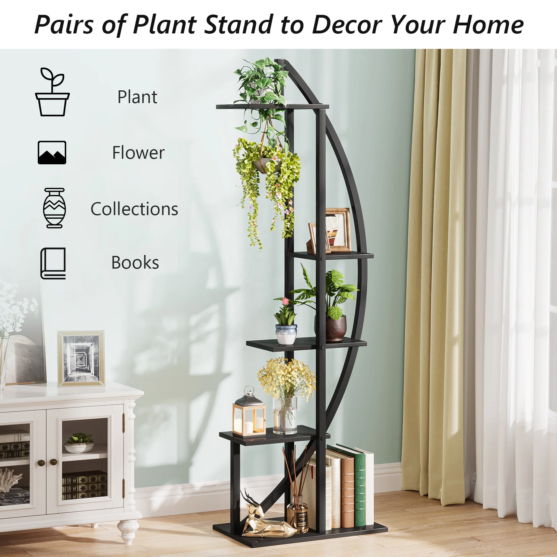 Tribesigns 5 Tier Plant Stand Pack of 2 Multi-Purpose Curved Display Shelf Bonsai Flower Plant Stand Rack for Indoor Garden