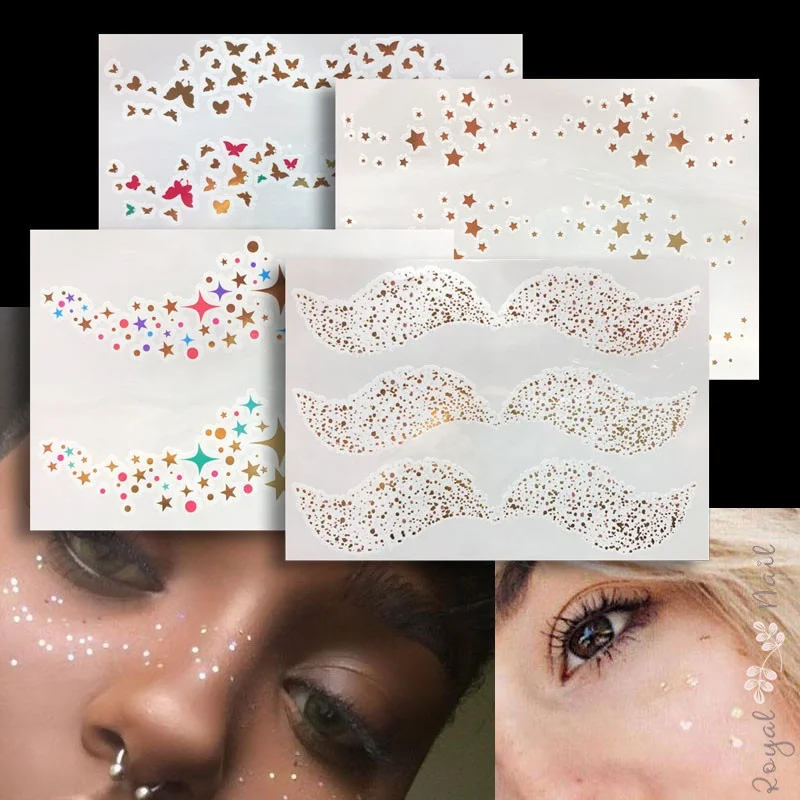 Face Art Fashion Party Makeup Temporary Foil Freckles Tattoo 4 Designs -  Buy New Face Makeup Temporary Foil Freckles Tattoo Face Make Up Tattoo Skin  Sprinkles Glitter Freckles Tattoos Metallic Temporary,Original Design