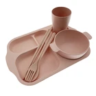 Gift Corporate Promotional Gift Sets Corporate Promotional Custom LOGO Wheat Straw 6 Pcs Dinner Set Holiday Promotional Gift