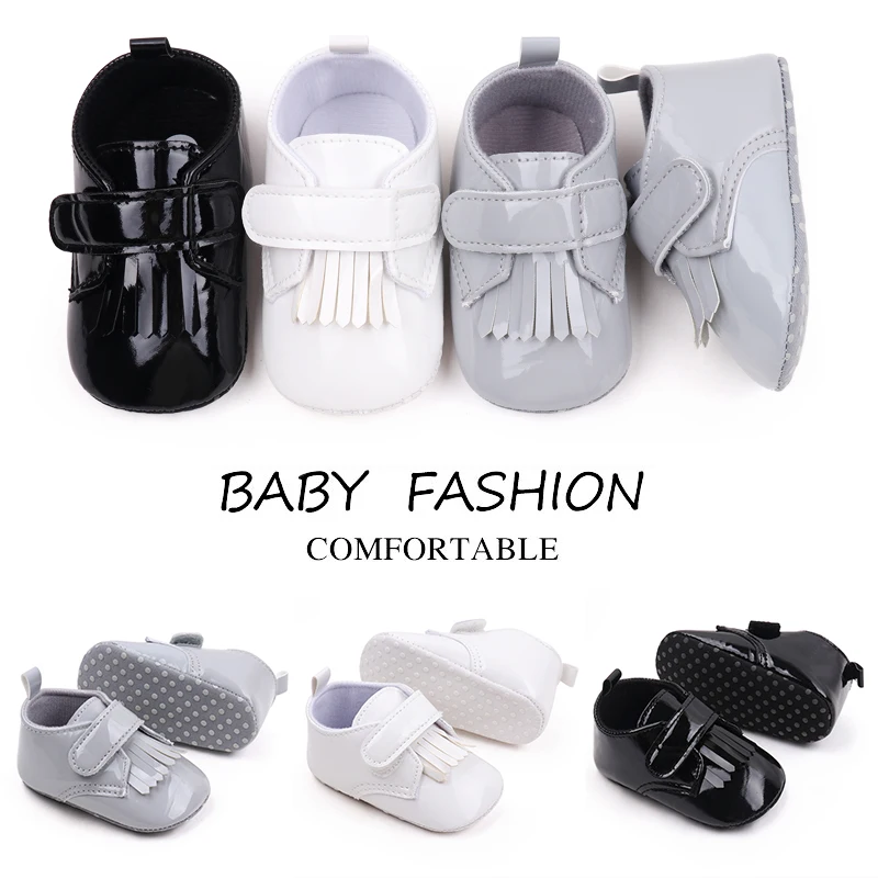 Spring & Summer Soft-soled Baby Walking Shoes with Bright Leather Fringe for Girls details