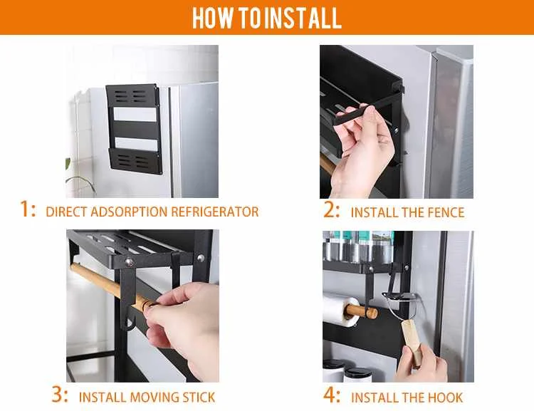 Stainless Steel Kitchen Shelf/No Hole Installation Metal Shelf Kitchen/Magnetic Suction Kitchen Shelves