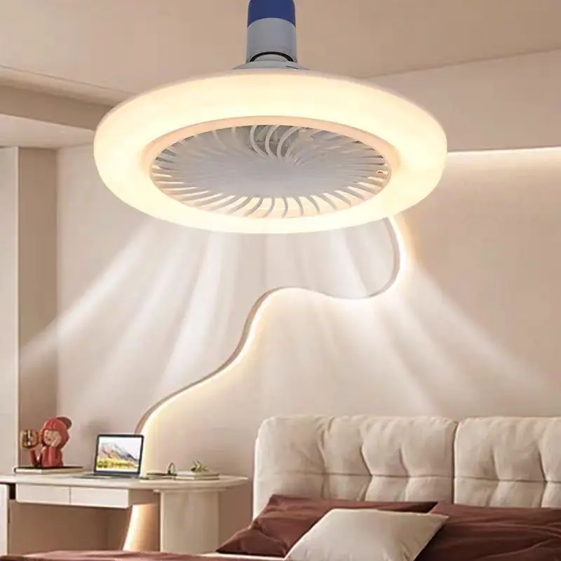 E27 Fan Light New Small Led Ceiling Fan With Remote Control E27 Screw Mouth Bedroom Energy-saving And Silent Fan  Light