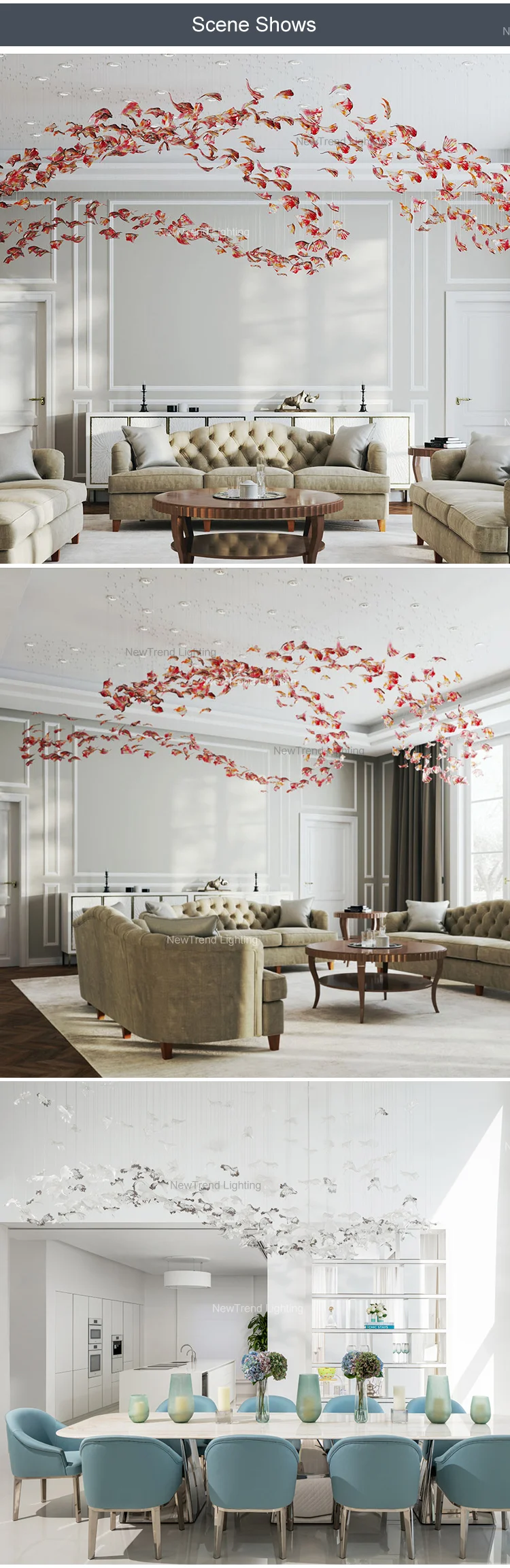 CPL-161 New Design Lustre Cristal Custom Flower Shape Indoor Decoration Lighting Artificial Petal Glass LED Chandelier factory