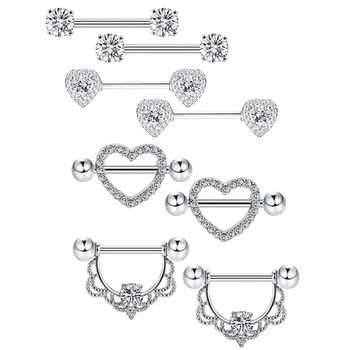 4 Pair/Set Stainless Steel Silver Plated Vintage Heart Dermal Nipple Rings for Women Body Jewelry