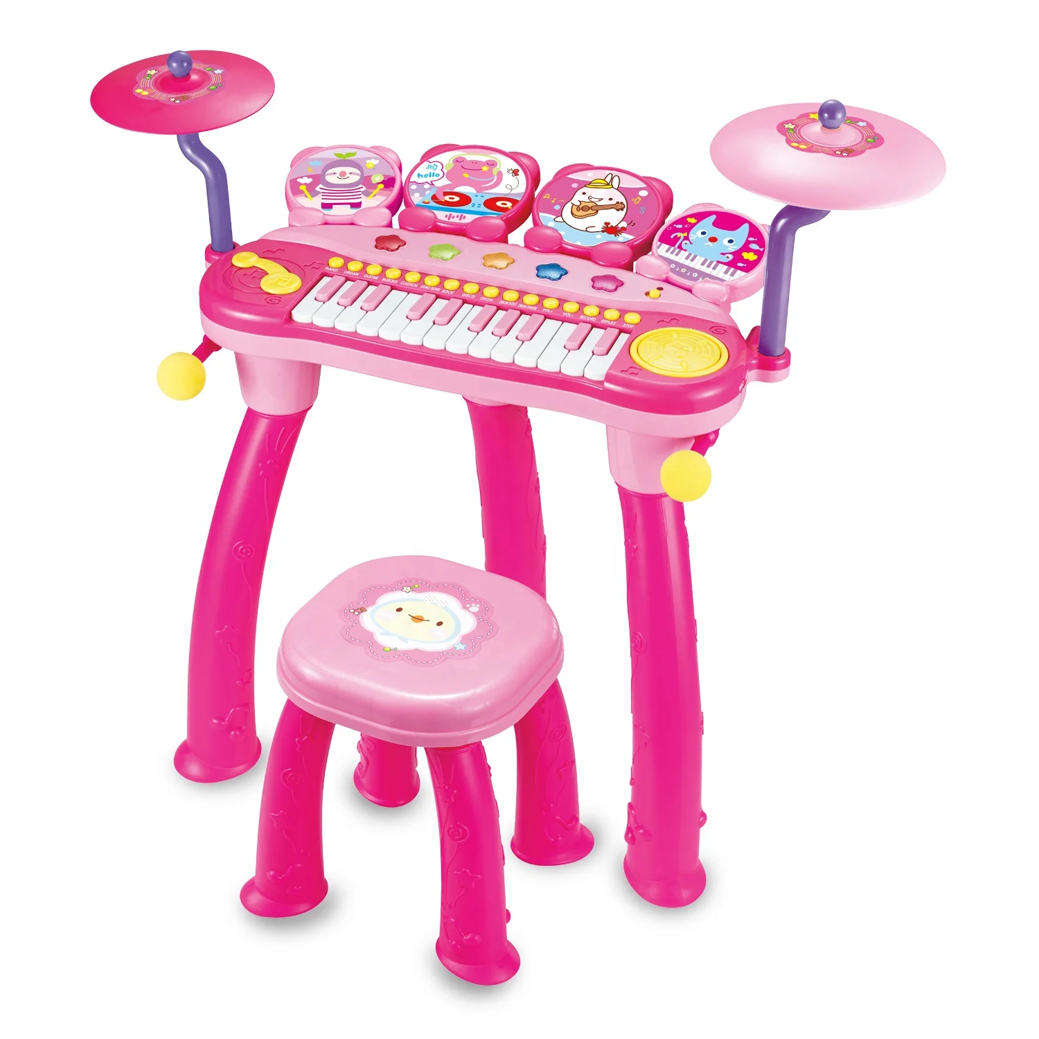 red box toy digital piano with stool