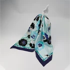 Blue Scarf Blue Blue Plant Floral Square Lady Silk Twill Print Scarf