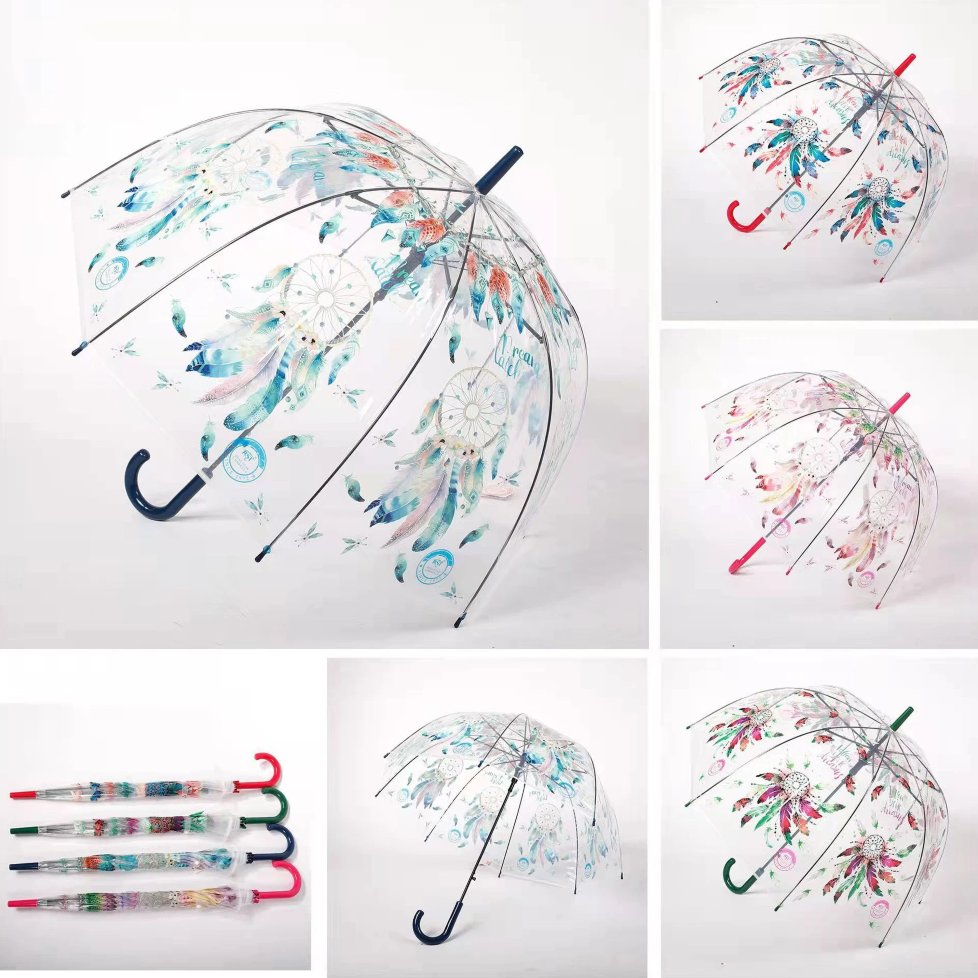 DD1766  Cartoon Clear Kindergarten Umbrella For Kids Toddler Print Star Straight Parasol Transparent PVC Kids Umbrellas