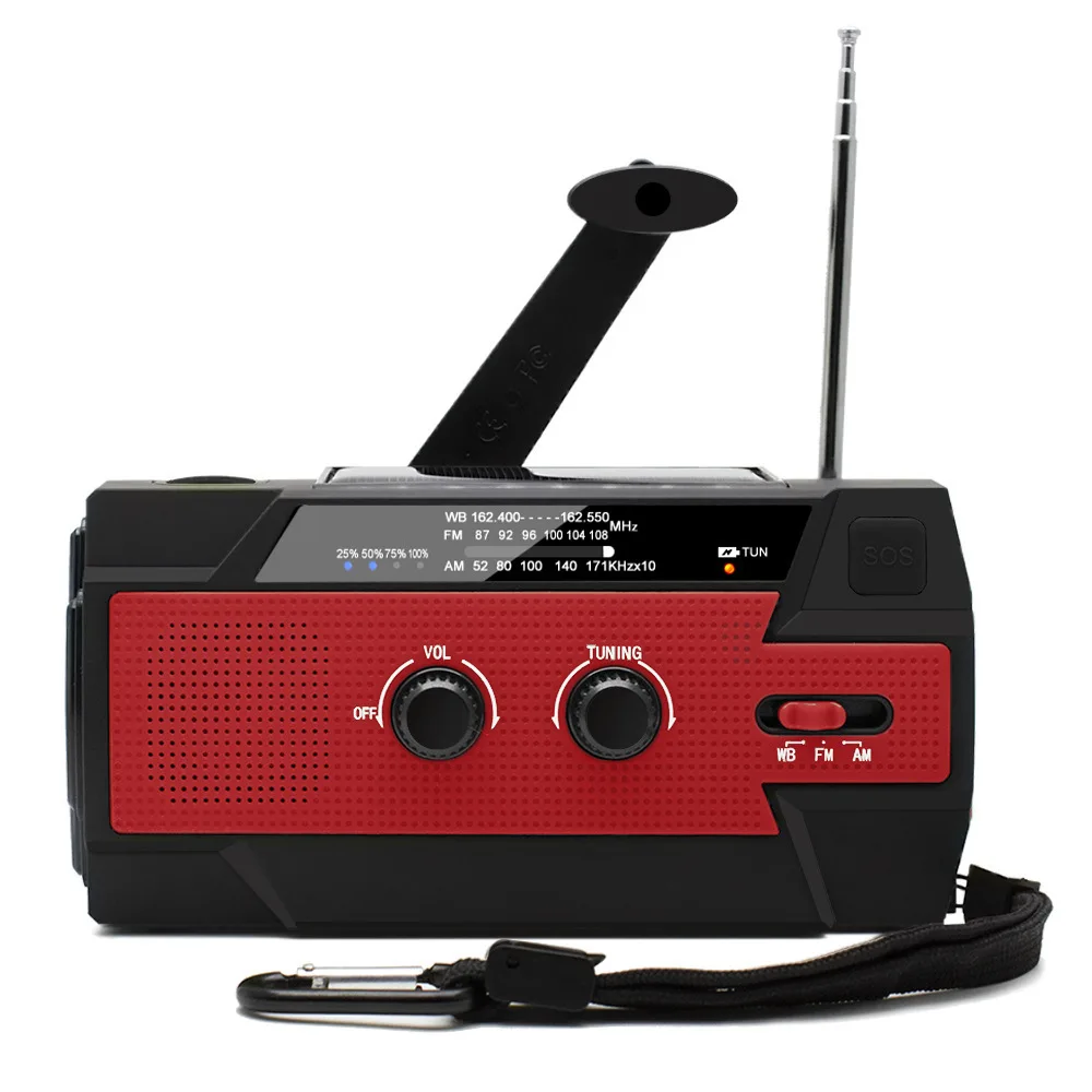 Multifunctional 4000MAH Solar Panel Powered Battery Light Hand Crank Emergency Weather Radio Internet Radio Function Flashlight