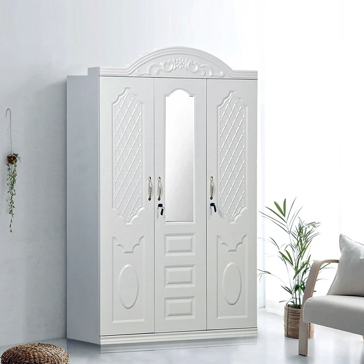 Best Seller Modern 3-Swing Door Bedroom Furniture Iron Armories Steel Imprint Pattern Almirah Wardrobe Mirror by Modern