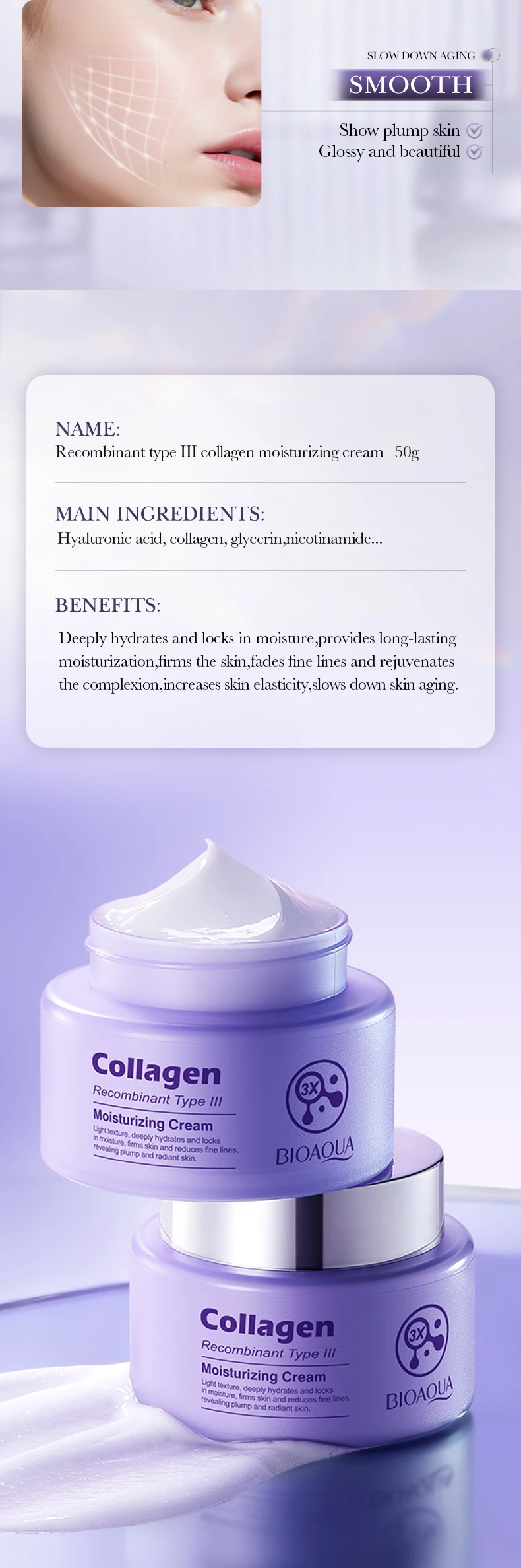 product bioaoua recombinant type iii collagen cream anti aging moisturizer facial serum for face-10