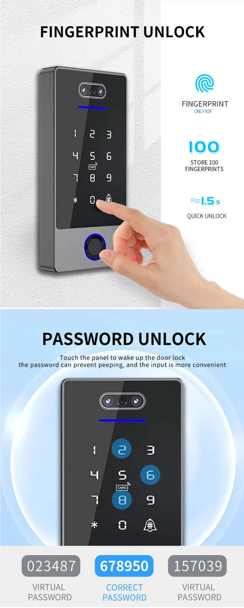 Waterproof Ttlock App Ble Fingerprint Password Card Door Access