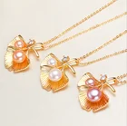 Jewelry Semicircular Leaf Gold Pendant Necklace Jewelry Freshwater Pearl Jewelry