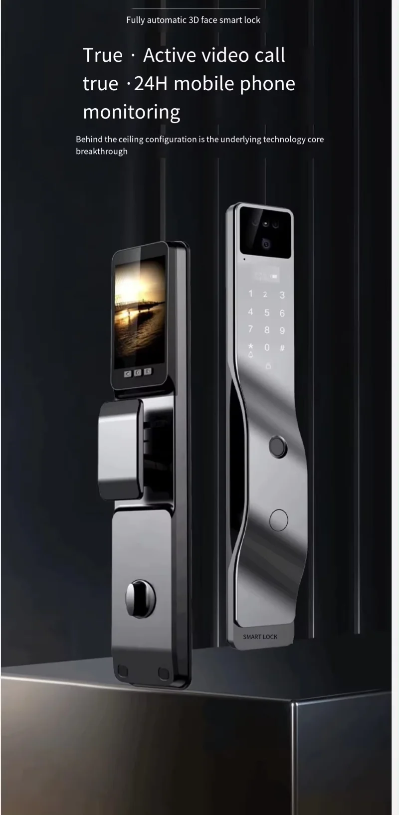 Digital Keyless Fingerprint Door Lock Electronic 3D Face Black Tuya Smart Door Lock With Camera Cerradura Inteligente