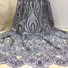 Nigeria Lace Fabrics Sequins Cord Lace Fabric African Embroidery Heavy Dress Lace Fabrics