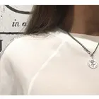Chain Silver H-N471 Women Retro Cuban Chain Vintage Silver Greek Coin Pendant Necklace