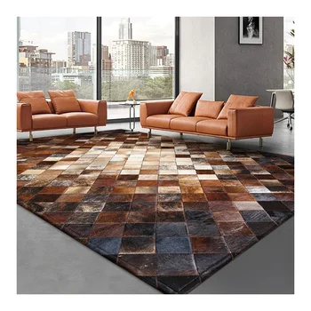 luxury office home hotel living room bed room real cowhide leather patchwork carpet rugs cow hide leather bedside runner rugs