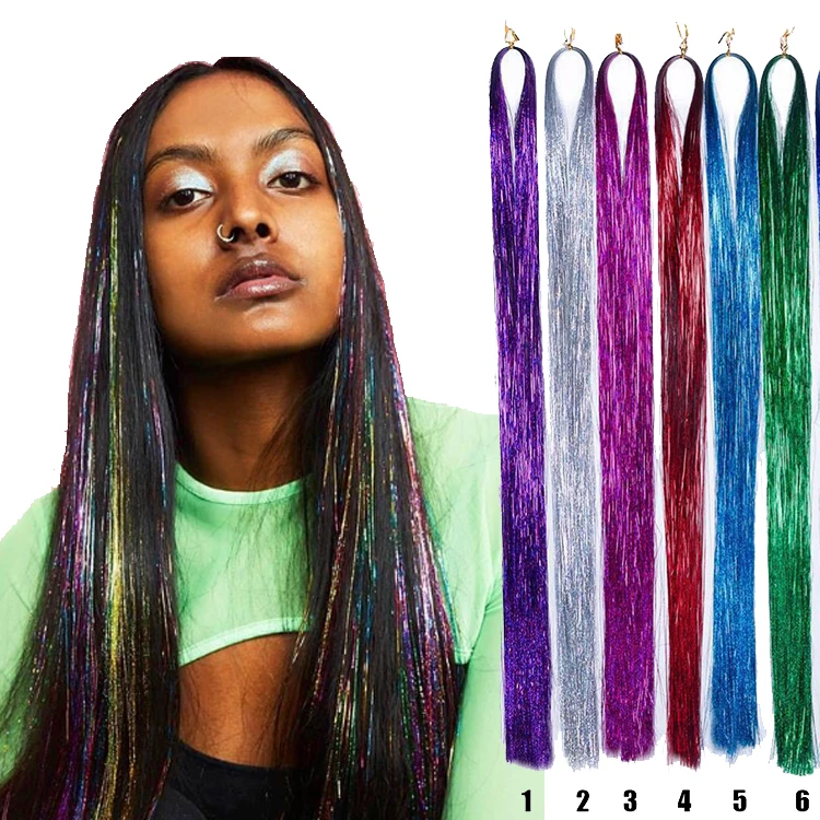 200strands Shiny Threads Hair Tinsel Kit Gold Silk Glitter Hair Extensions  Colorful Hair For Braids Headdress Long Braiders AliExpress | Colorful Silk  Laser Hanging Silk Hair Extensions Glitter Color 