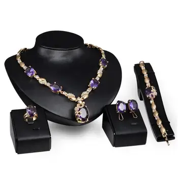 Fancy fashion purple gemstonein indian bridal jewelry sets rhinestone wedding women jewelry sets for dress accessories wholesale