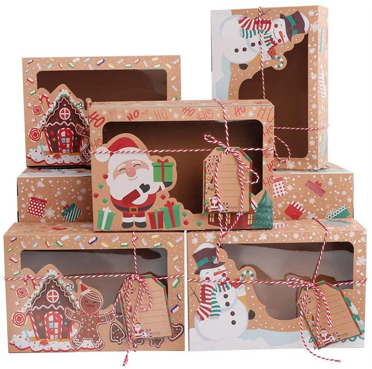 bakery kraft packaging box with window tag for party favor gift