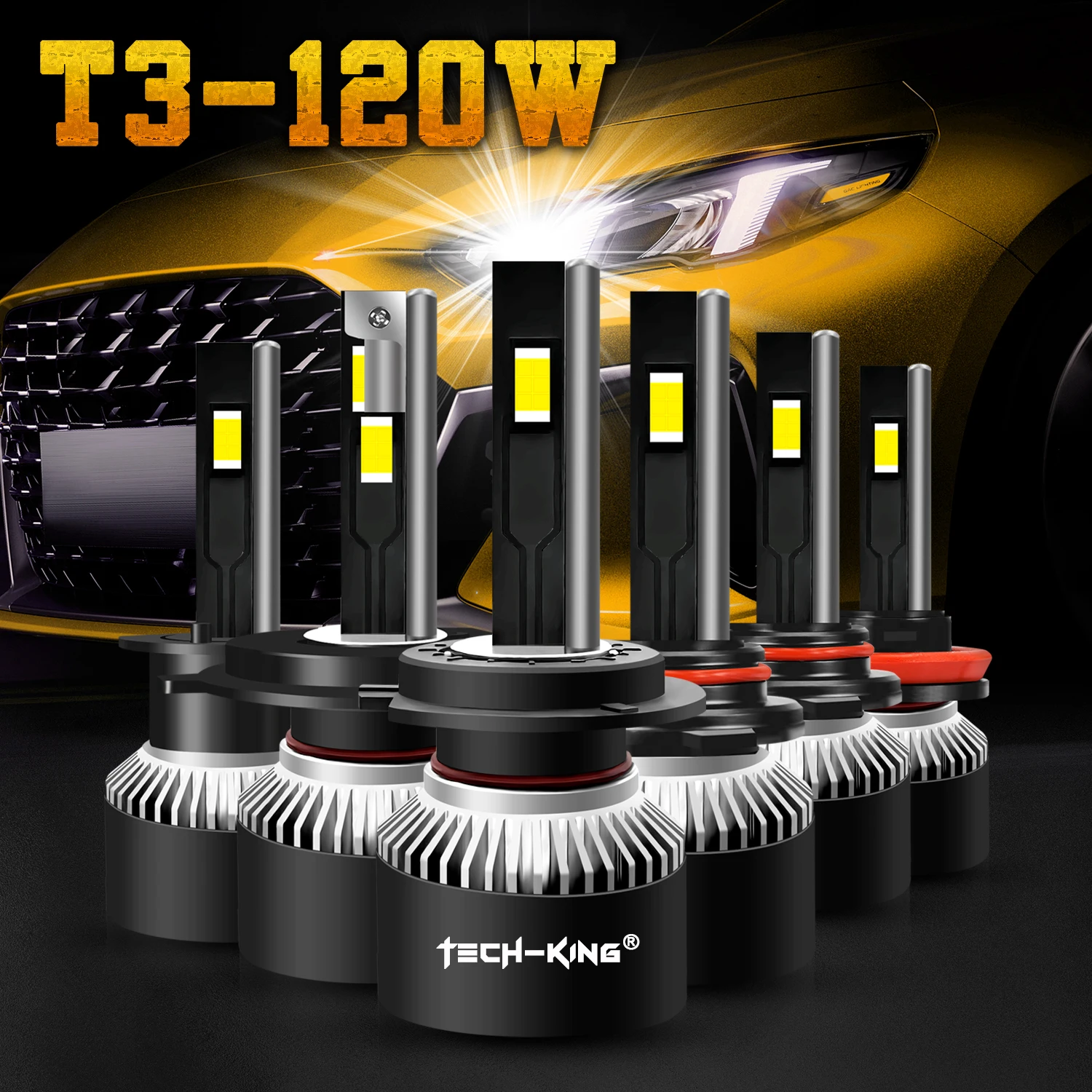 High Lumen LED Headlight Bulb T3 H13 9008 9005 9006 H11 H7 H4 Rosh Led Lens 12V IP68 Auto Lighting System for Cars Canbus Bulb