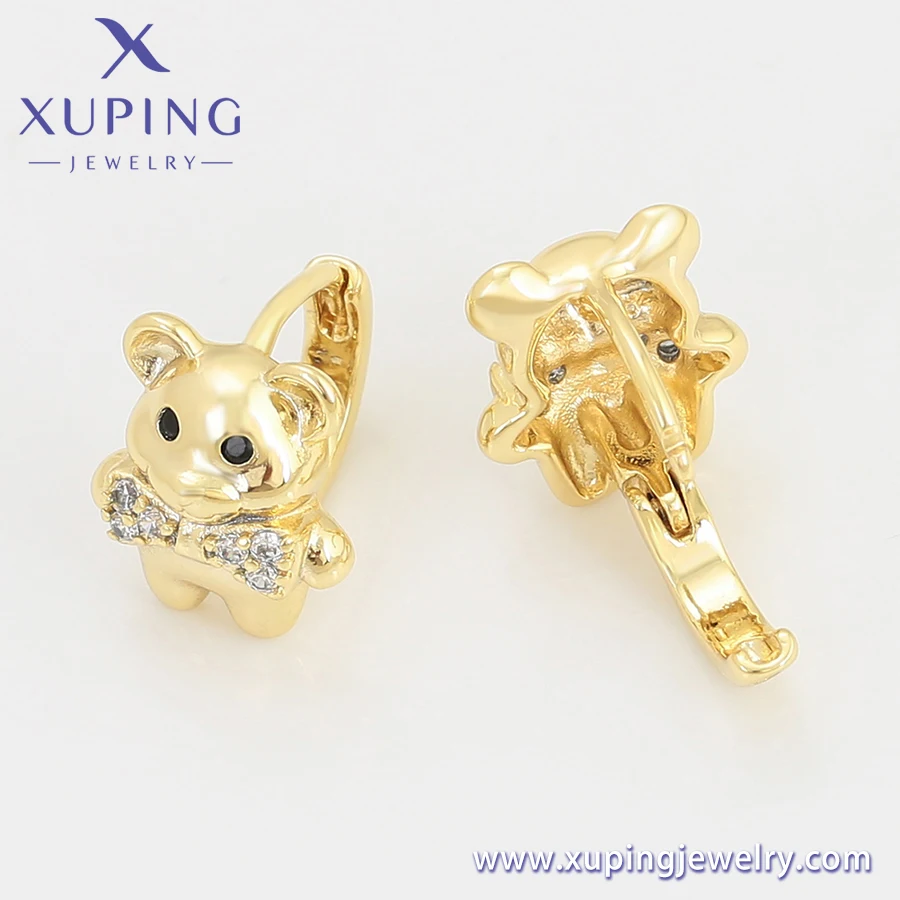 S00157382 xuping jewelry Cute Animal Cartoon Design Bear Diamond 14k Gold Plated Hoop Women's Earrings