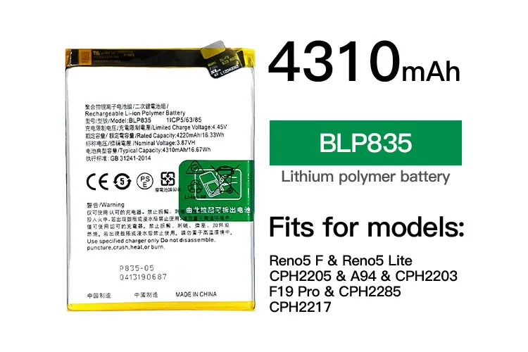 Blp835 Batterie Mobile Phone Replacing For Oppo Reno 5f Reno 5 Lite A94