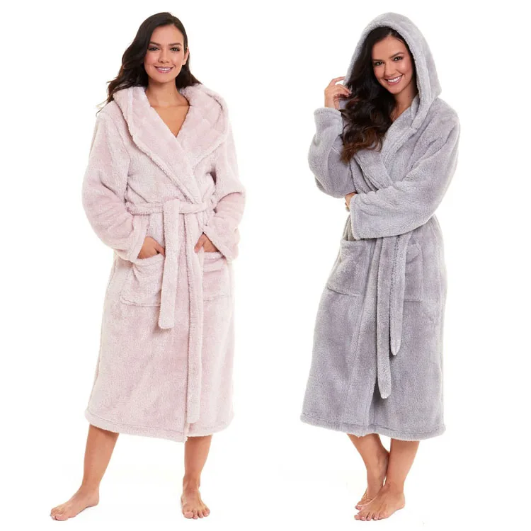microfiber fleece bathrobe custom purple hooded women bathrobe