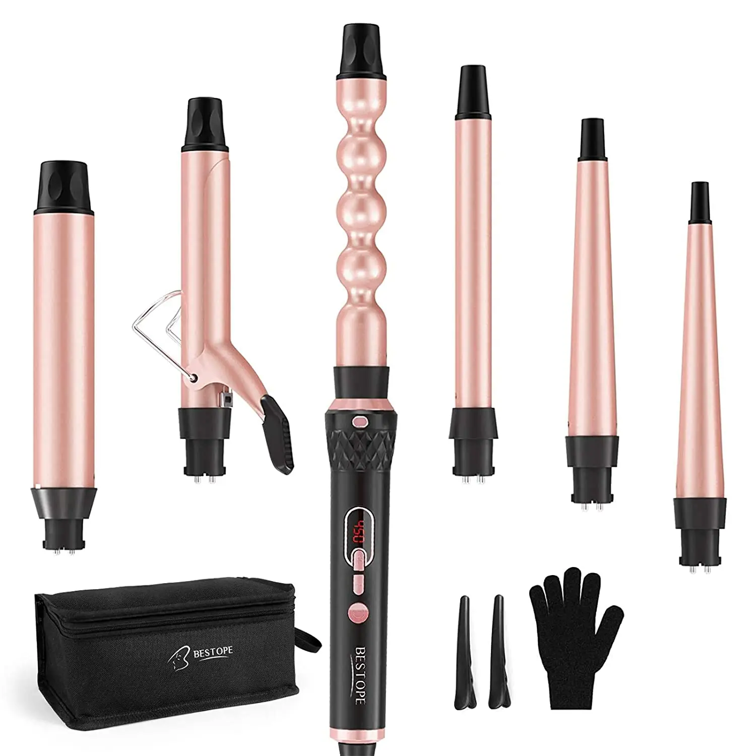 Bestope 6 In 1 Interchangeable Curling Wand Set Led Display Set Ceramic  Professional Hair Curling Iron - Buy Curling Iron,Professional Iron Hair,Ceramic  Curling Iron Product on 