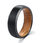 Rings Ring Premium Mens 8mm Tungsten Steel Shell Cask Wood Rings Black Tungsten Carbide Ring
