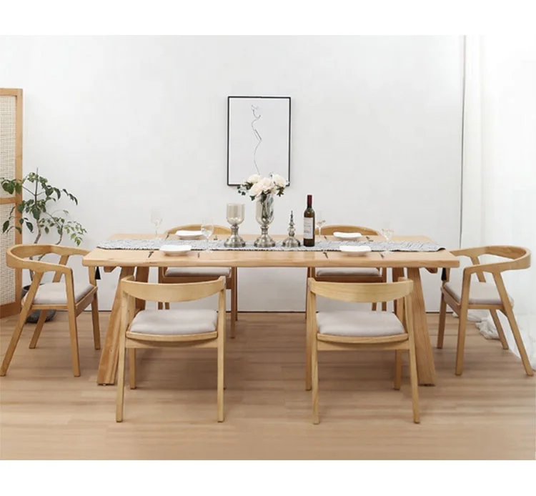 Modern Simple solid wood dining table and chair combination of many people eat Table Apartment B&B dining table