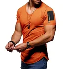 2021 Hot Sale T-shirt Men's Clothing Solid Color V-neck Men's Short Sleeve Zipper Decoration Sports T-shirt Customization