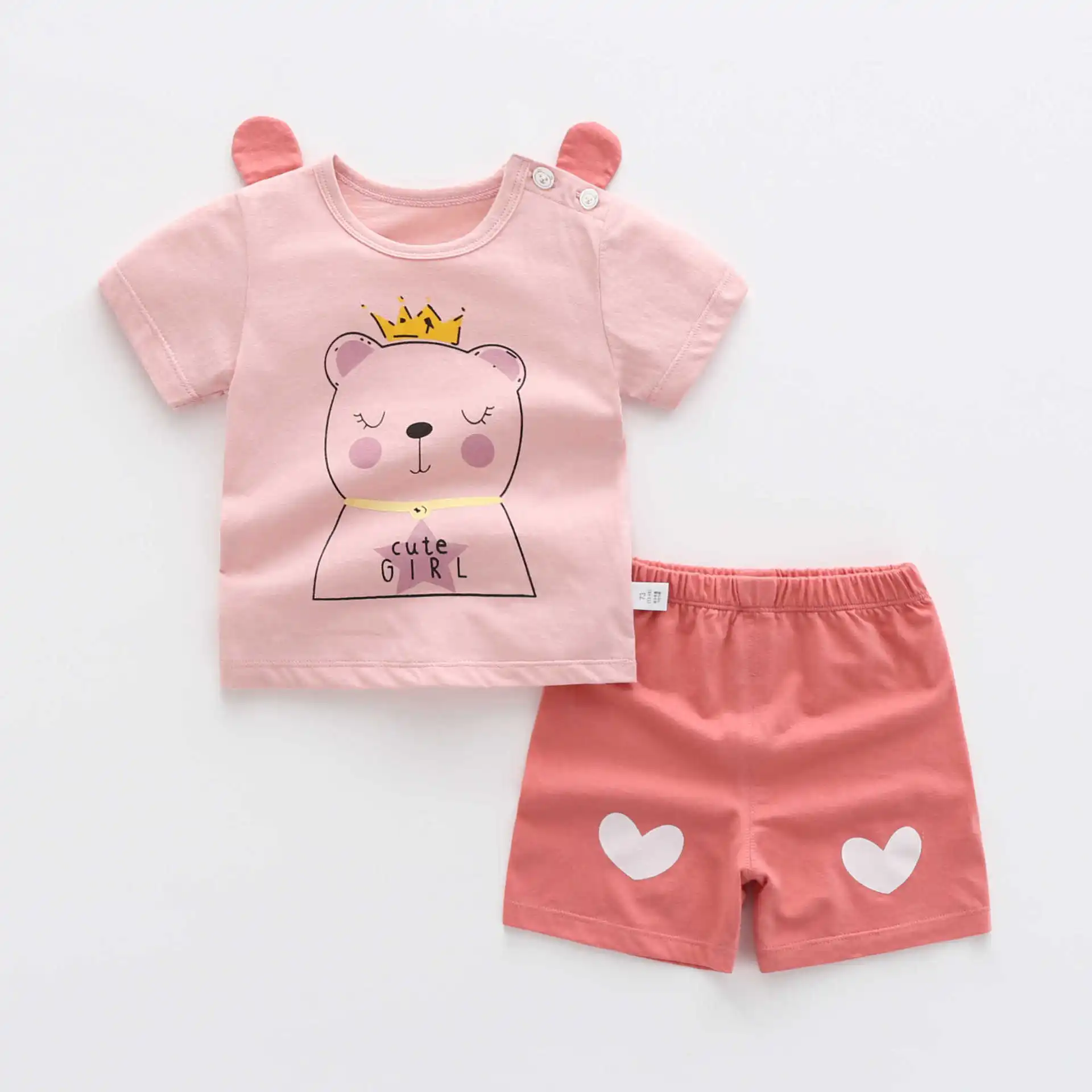 manufacturer Summer Cartoon Baby Short Sleeve T-Shirt Sports Pants Wholesale OEM Kids Cotton T-Shirt Shorts Set