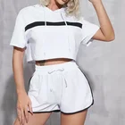 Short Pants Custom High Quality Women 2 Pieces Crop Top Hoodie Short Pants Set Women Sports Jogger Set