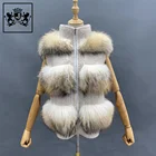 Raccoon Fur Vest Women New Design Winter Luxury Cashmere Fluffy Natural Raccoon Fur Vest