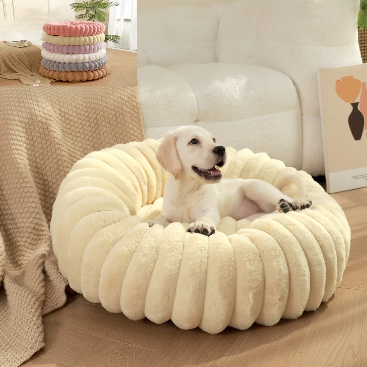 New Vertical Rabbit Plush Round Pet Bed Comfortable Donut Dog Bed Soft Washable Cat Mat Pet Cushion Pet Supplies factory