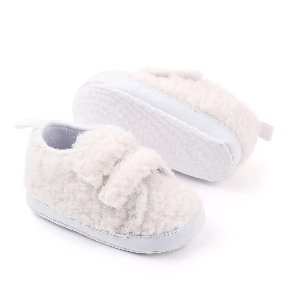 Solid Color Warm Teddy Fleece Double Line Baby Soft Soled Comfortable Toddler Shoes supplier