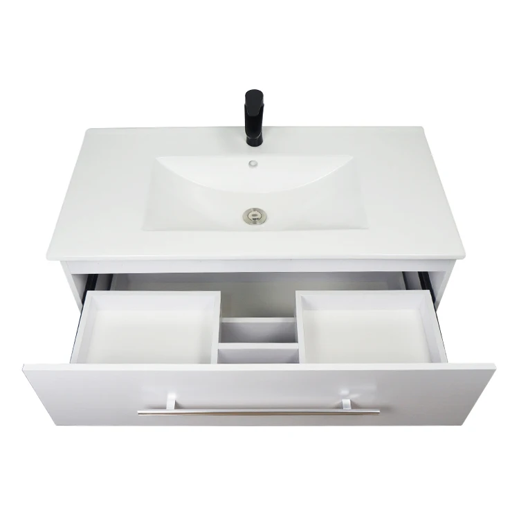 Modern Simple Creative Wall-Mounted Bathroom Vanity Mirror Cabinet Melamine Plywood with Ceramic Countertop for Hotels manufacture